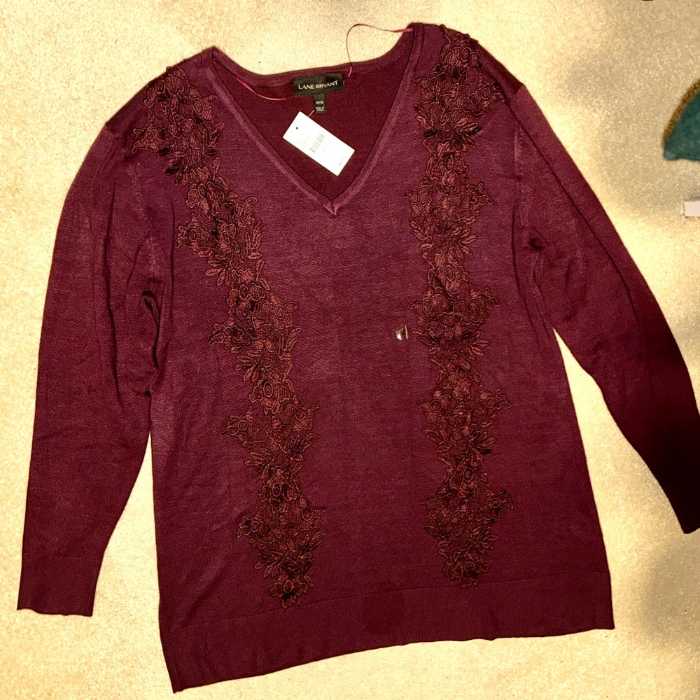NWT Lane Bryant burgundy lace top 14/16